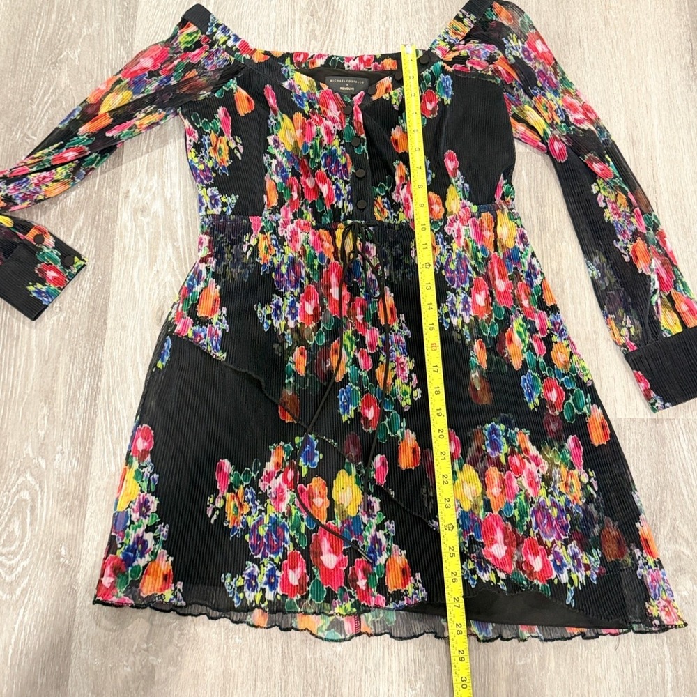 Michael Costello x REVOLVE Floral Off Shoulder Pleated Dahlia Mini Dress Black - Picture 6 of 9